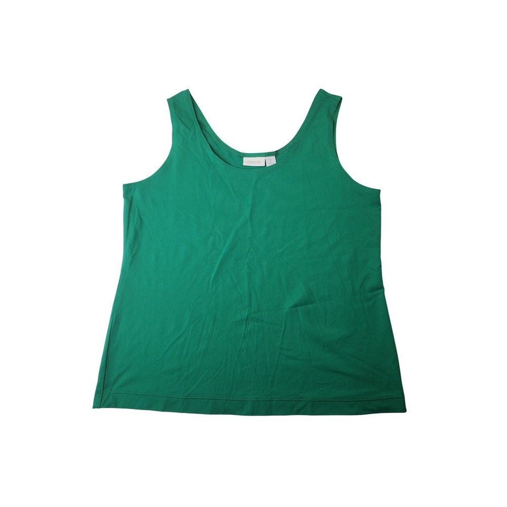 Chico's Tank Top Size 2‎ Green Scoop Neck Microfiber Layering Basic Stretch